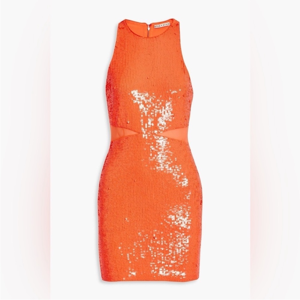 Alice + Olivia Neon Orange Sequin Mini Dress - Picture 2 of 10